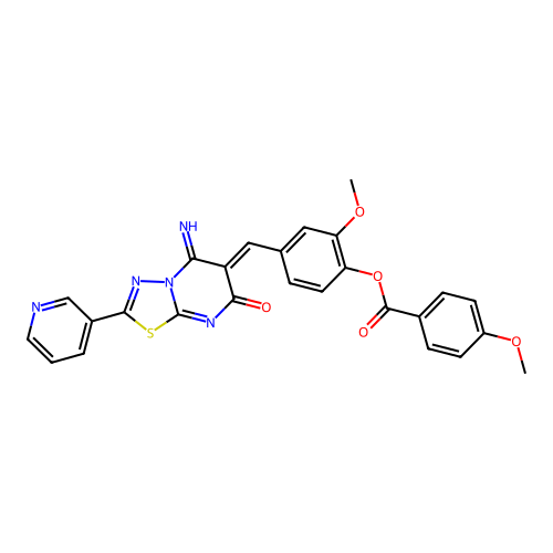 (Z)-4-((5-imino-7-oxo-2-(pyridin-3-yl)-5H-[1,3,4]thiadiazolo[3,2-a]pyrimidin-6(7H)-ylidene)methyl)-2-methoxyphenyl 4-methoxybenzoate structure