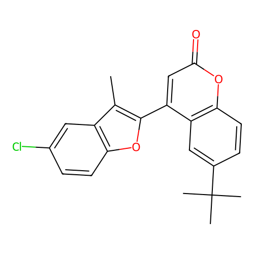 6-tert-butyl-4-(5-chloro-3-methyl-1-benzofuran-2-yl)-2H-chromen-2-one structure