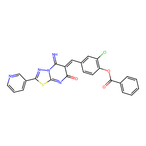 (Z)-2-chloro-4-((5-imino-7-oxo-2-(pyridin-3-yl)-5H-[1,3,4]thiadiazolo[3,2-a]pyrimidin-6(7H)-ylidene)methyl)phenyl benzoate structure