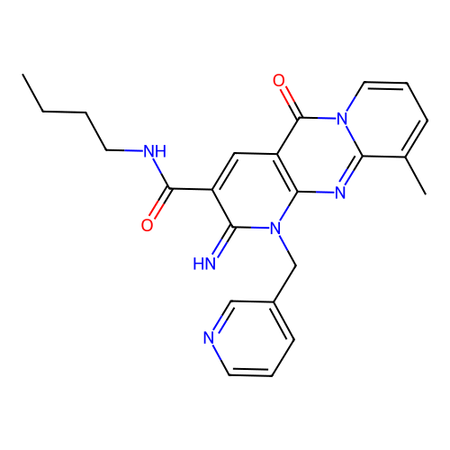 2-Imino-8-methyl-10-oxo-1-pyridin-3-ylmethyl-1,10-dihydro-2H-1,9,10a-triaza-anthracene-3-carboxylic acid butylamide structure
