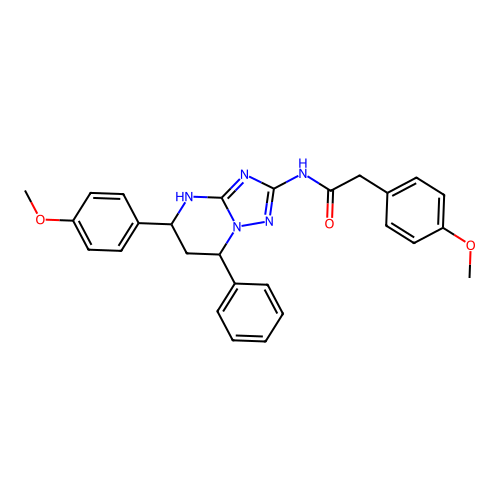 2-(4-methoxyphenyl)-N-(5-(4-methoxyphenyl)-7-phenyl-4,5,6,7-tetrahydro-[1,2,4]triazolo[1,5-a]pyrimidin-2-yl)acetamide structure