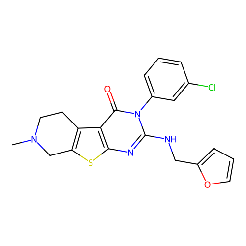 3-(3-chlorophenyl)-2-((furan-2-ylmethyl)amino)-7-methyl-5,6,7,8-tetrahydropyrido[4',3':4,5]thieno[2,3-d]pyrimidin-4(3H)-one structure