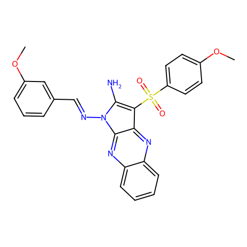 (E)-N1-(3-methoxybenzylidene)-3-((4-methoxyphenyl)sulfonyl)-1H-pyrrolo[2,3-b]quinoxaline-1,2-diamine structure
