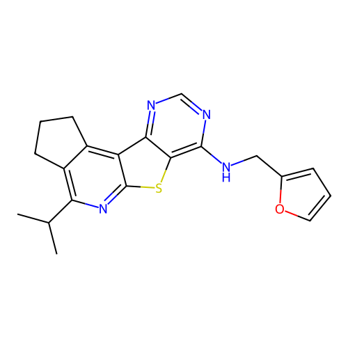 N-(furan-2-ylmethyl)-4-(propan-2-yl)-2,3-dihydro-1H-cyclopenta[4',5']pyrido[3',2':4,5]thieno[3,2-d]pyrimidin-7-amine structure