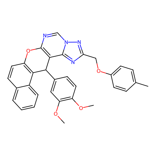 14-(3,4-dimethoxyphenyl)-2-[(4-methylphenoxy)methyl]-14H-benzo[5,6]chromeno[3,2-e][1,2,4]triazolo[1,5-c]pyrimidine structure