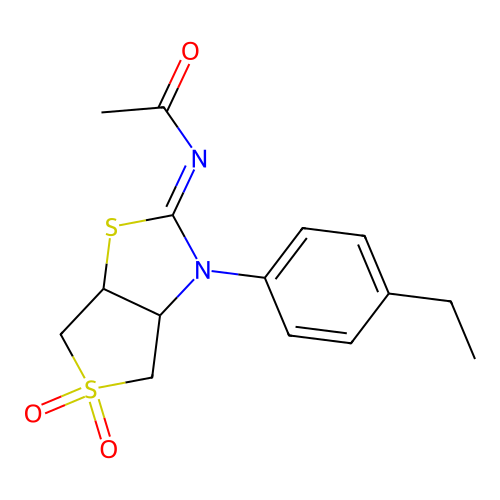 (Z)-N-(3-(4-ethylphenyl)-5,5-dioxidotetrahydrothieno[3,4-d]thiazol-2(3H)-ylidene)acetamide structure