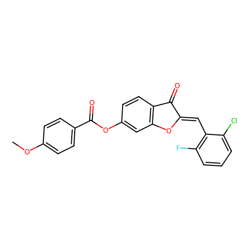 (Z)-2-(2-chloro-6-fluorobenzylidene)-3-oxo-2,3-dihydrobenzofuran-6-yl 4-methoxybenzoate structure