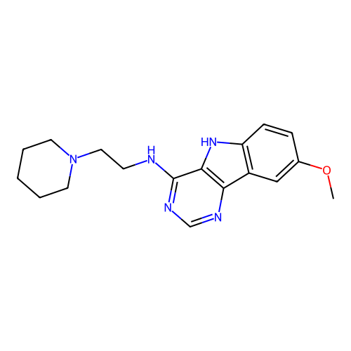 8-methoxy-N-(2-(piperidin-1-yl)ethyl)-5H-pyrimido[5,4-b]indol-4-amine structure