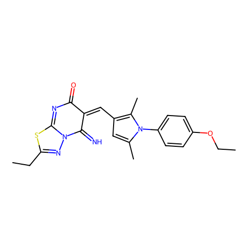 (E)-6-((1-(4-ethoxyphenyl)-2,5-dimethyl-1H-pyrrol-3-yl)methylene)-2-ethyl-5-imino-5H-[1,3,4]thiadiazolo[3,2-a]pyrimidin-7(6H)-one structure