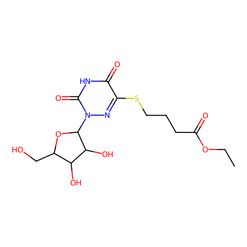ethyl 4-[[2-[3,4-dihydroxy-5-(hydroxymethyl)oxolan-2-yl]-3,5-dioxo-1,2,4-triazin-6-yl]sulfanyl]butanoate structure