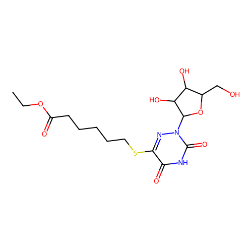 ethyl 6-[[2-[3,4-dihydroxy-5-(hydroxymethyl)oxolan-2-yl]-3,5-dioxo-1,2,4-triazin-6-yl]sulfanyl]hexanoate structure