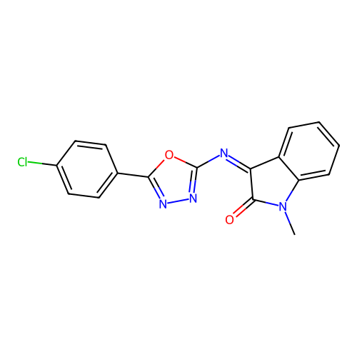 3-[[5-(4-Chlorophenyl)-1,3,4-oxadiazol-2-yl]imino]-1-methylindol-2-one structure