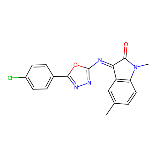 2-Indolinone, 3-(5-(p-chlorophenyl)-1,3,4-oxadiazol-2-ylimino)-1,5-dimethyl- structure