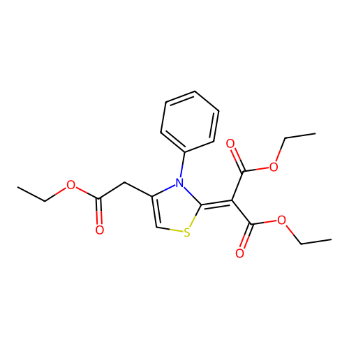 Diethyl 2-[4-(2-ethoxy-2-oxoethyl)-3-phenyl-1,3-thiazol-2-ylidene]propanedioate structure