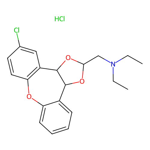 Dibenzo(b,f)-1,3-dioxolo(4,5-d)oxepin-2-methanamine, 3a,12b-dihydro-5-chloro-N,N-diethyl-, hydrochloride structure