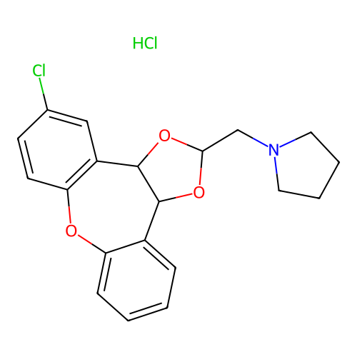 2-(Pyrrolidinomethyl)-5-chlorodibenz(2,3:6,7)-3a,12b-dihydrooxepin(4,5-d)-1,3-dioxolane HCl structure