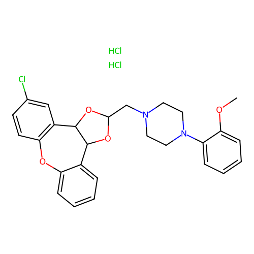 Piperazine, 1-((5-chloro-3a,12b-dihydrodibenzo(b,f)-1,3-dioxolo(4,5-d)oxepin-2-yl)methyl)-4-(2-methoxyphenyl)-, dihydrochloride structure