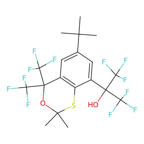 2-[6-tert-butyl-2,2-dimethyl-4,4-bis(trifluoromethyl)-3,1-benzoxathiin-8-yl]-1,1,1,3,3,3-hexafluoropropan-2-ol structure