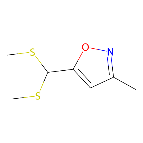5-[Bis(methylsulfanyl)methyl]-3-methyl-1,2-oxazole structure