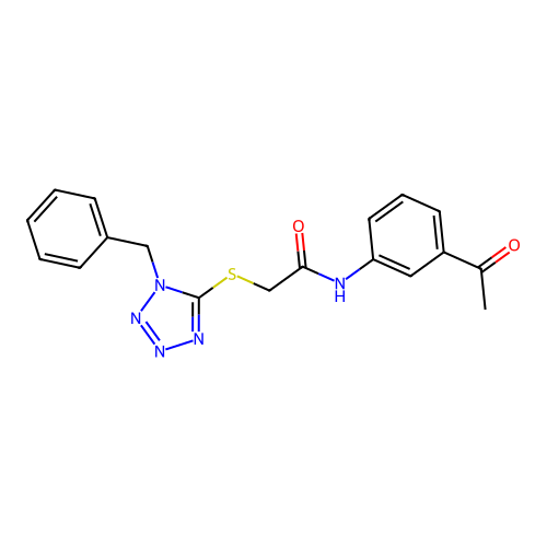 N-(3-acetylphenyl)-2-(1-benzyltetrazol-5-yl)sulfanylacetamide structure
