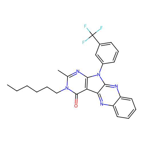 3-hexyl-2-methyl-11-(3-(trifluoromethyl)phenyl)-3H-pyrimido[5',4':4,5]pyrrolo[2,3-b]quinoxalin-4(11H)-one structure