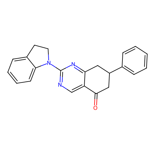 2-(2,3-dihydro-1H-indol-1-yl)-7-phenyl-7,8-dihydroquinazolin-5(6H)-one structure
