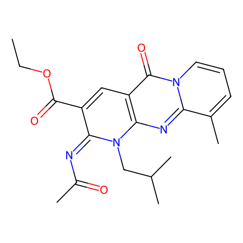 (Z)-ethyl 2-(acetylimino)-1-isobutyl-10-methyl-5-oxo-2,5-dihydro-1H-dipyrido[1,2-a:2',3'-d]pyrimidine-3-carboxylate structure
