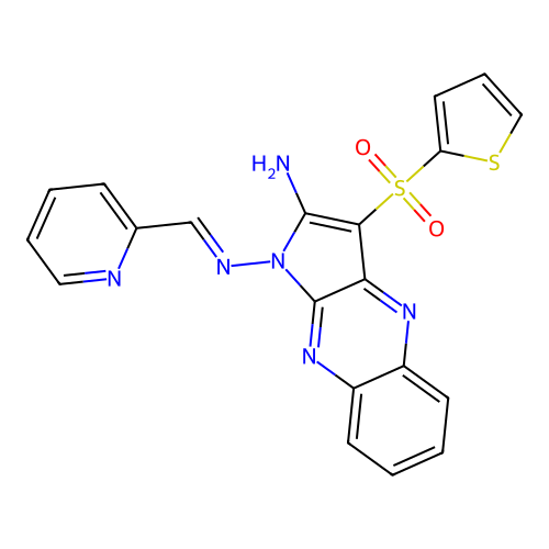 (E)-N1-(pyridin-2-ylmethylene)-3-(thiophen-2-ylsulfonyl)-1H-pyrrolo[2,3-b]quinoxaline-1,2-diamine structure