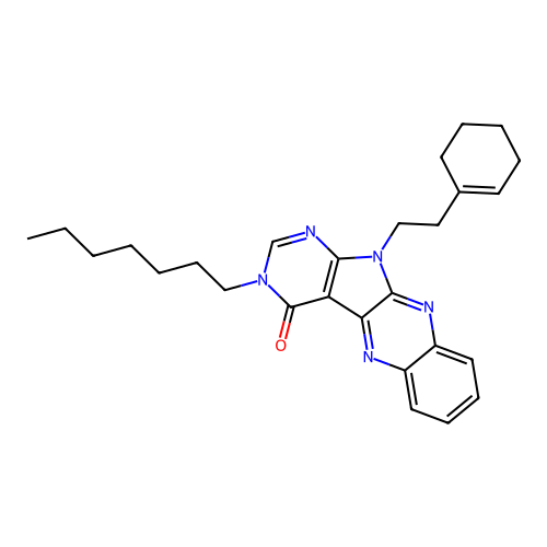 11-(2-(cyclohex-1-en-1-yl)ethyl)-3-heptyl-3H-pyrimido[5',4':4,5]pyrrolo[2,3-b]quinoxalin-4(11H)-one structure