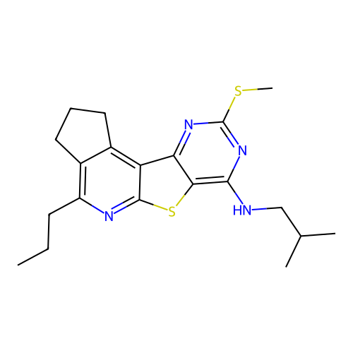 N-(2-methylpropyl)-9-(methylsulfanyl)-4-propyl-2,3-dihydro-1H-cyclopenta[4',5']pyrido[3',2':4,5]thieno[3,2-d]pyrimidin-7-amine structure