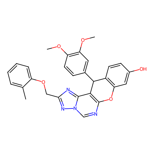 12-(3,4-dimethoxyphenyl)-2-[(2-methylphenoxy)methyl]-12H-chromeno[3,2-e][1,2,4]triazolo[1,5-c]pyrimidin-9-ol structure