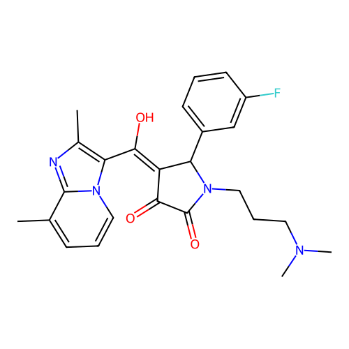 1-[3-(dimethylamino)propyl]-4-[(2,8-dimethylimidazo[1,2-a]pyridin-3-yl)-hydroxymethylidene]-5-(3-fluorophenyl)pyrrolidine-2,3-dione structure