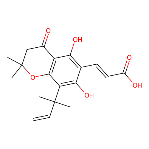 2-Propenoic acid, 3-(8-(1,1-dimethyl-2-propenyl)-3,4-dihydro-5,7-dihydroxy-2,2-dimethyl-4-oxo-2H-1-benzopyran-6-yl)-, (2E)- structure