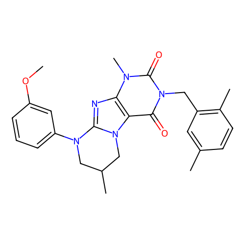 3-(2,5-dimethylbenzyl)-9-(3-methoxyphenyl)-1,7-dimethyl-6,7,8,9-tetrahydropyrimido[2,1-f]purine-2,4(1H,3H)-dione structure