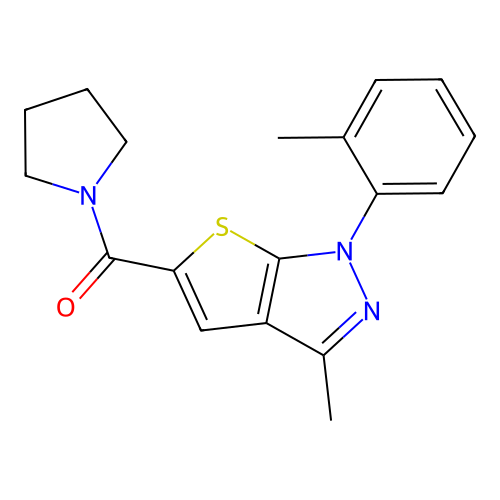 (3-methyl-1-(o-tolyl)-1H-thieno[2,3-c]pyrazol-5-yl)(pyrrolidin-1-yl)methanone structure
