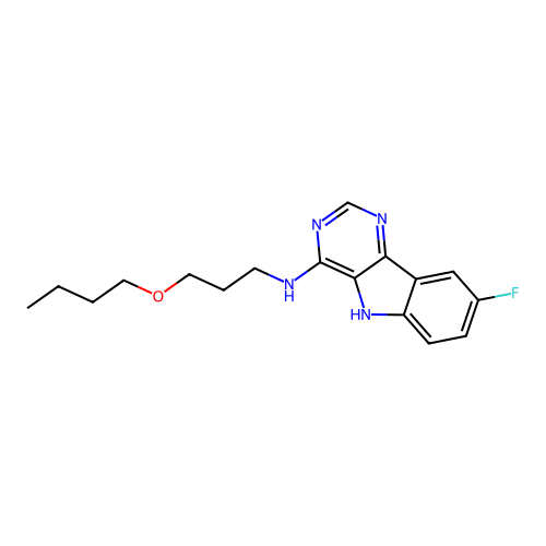 N-(3-butoxypropyl)-8-fluoro-5H-pyrimido[5,4-b]indol-4-amine structure