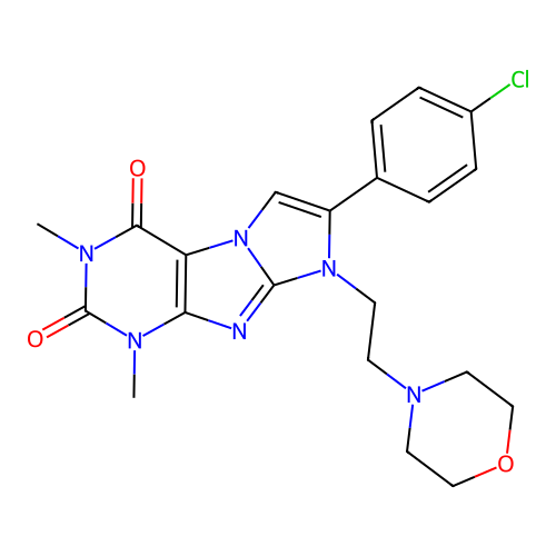 7-(4-chlorophenyl)-1,3-dimethyl-8-(2-morpholinoethyl)-1H-imidazo[2,1-f]purine-2,4(3H,8H)-dione structure