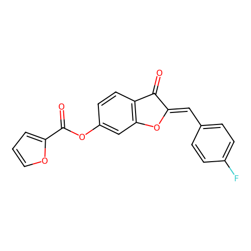 (Z)-2-(4-fluorobenzylidene)-3-oxo-2,3-dihydrobenzofuran-6-yl furan-2-carboxylate structure