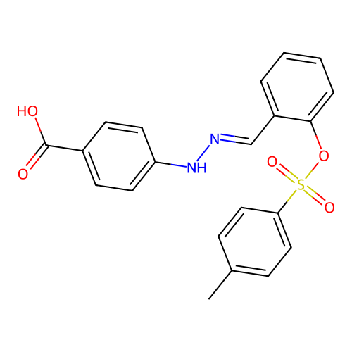 4-[(2E)-2-(2-{[(4-methylphenyl)sulfonyl]oxy}benzylidene)hydrazinyl]benzoic acid structure