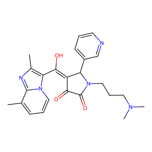(4E)-1-[3-(dimethylamino)propyl]-4-[(2,8-dimethylimidazo[1,2-a]pyridin-3-yl)-hydroxymethylidene]-5-pyridin-3-ylpyrrolidine-2,3-dione structure
