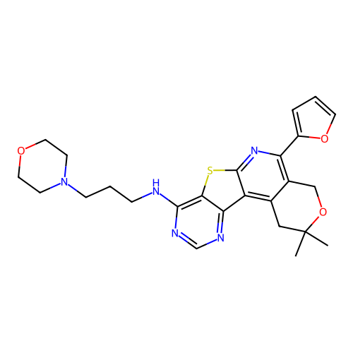 5-(furan-2-yl)-2,2-dimethyl-N-(3-morpholinopropyl)-2,4-dihydro-1H-pyrano[4'',3'':4',5']pyrido[3',2':4,5]thieno[3,2-d]pyrimidin-8-amine structure