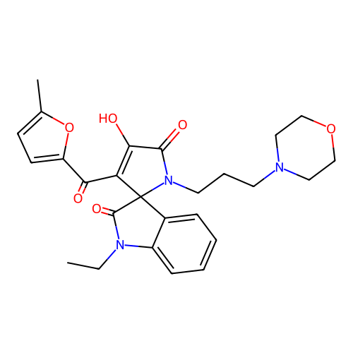 1-ethyl-4'-hydroxy-3'-[(5-methylfuran-2-yl)carbonyl]-1'-[3-(morpholin-4-yl)propyl]spiro[indole-3,2'-pyrrole]-2,5'(1H,1'H)-dione structure