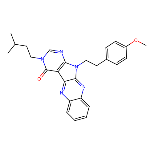 11-[2-(4-methoxyphenyl)ethyl]-3-(3-methylbutyl)-3,11-dihydro-4H-pyrimido[5',4':4,5]pyrrolo[2,3-b]quinoxalin-4-one structure