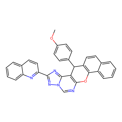 14-(4-methoxyphenyl)-2-(quinolin-2-yl)-14H-benzo[7,8]chromeno[3,2-e][1,2,4]triazolo[1,5-c]pyrimidine structure