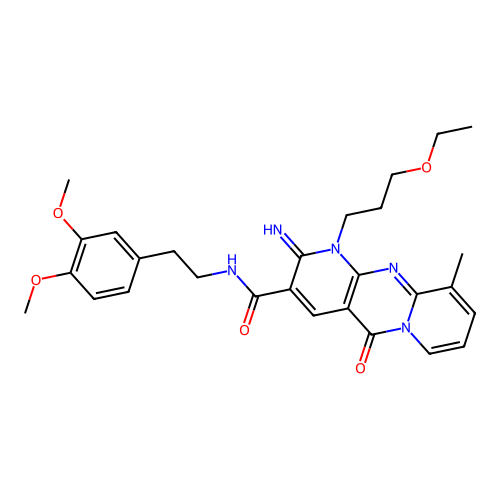 N-[2-(3,4-dimethoxyphenyl)ethyl]-1-(3-ethoxypropyl)-2-imino-10-methyl-5-oxo-1,5-dihydro-2H-dipyrido[1,2-a:2',3'-d]pyrimidine-3-carboxamide structure