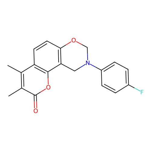 9-(4-fluorophenyl)-3,4-dimethyl-9,10-dihydro-2H,8H-chromeno[8,7-e][1,3]oxazin-2-one structure
