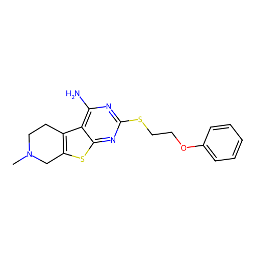 7-methyl-2-((2-phenoxyethyl)thio)-5,6,7,8-tetrahydropyrido[4',3':4,5]thieno[2,3-d]pyrimidin-4-amine structure