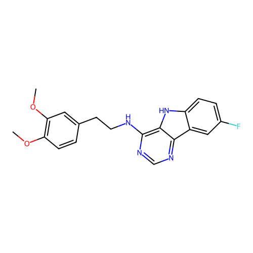 N-[2-(3,4-dimethoxyphenyl)ethyl]-8-fluoro-5H-pyrimido[5,4-b]indol-4-amine structure