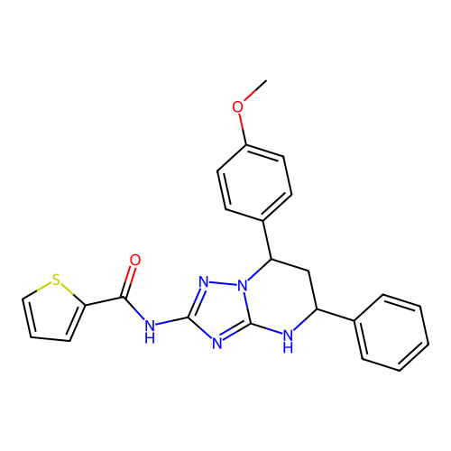 N-(7-(4-methoxyphenyl)-5-phenyl-4,5,6,7-tetrahydro-[1,2,4]triazolo[1,5-a]pyrimidin-2-yl)thiophene-2-carboxamide structure