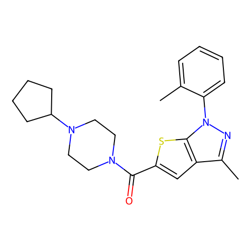 (4-cyclopentylpiperazin-1-yl)(3-methyl-1-(o-tolyl)-1H-thieno[2,3-c]pyrazol-5-yl)methanone structure